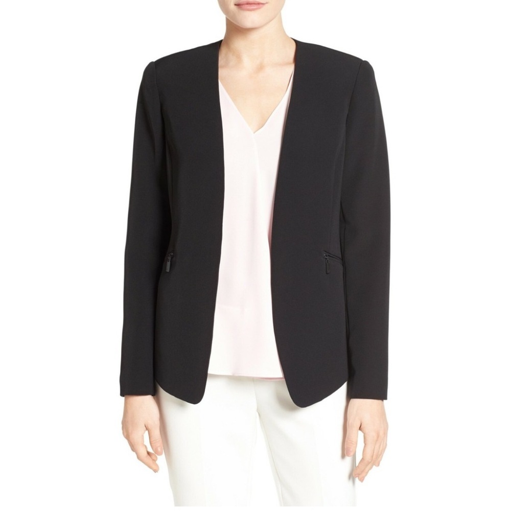 Vince Camuto Elegant Black Classic Blazer, Zip Pockets, All Seasons, Size 10